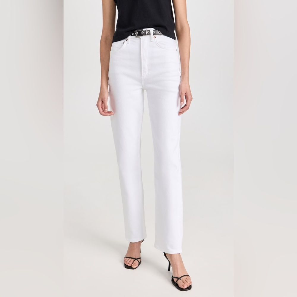 NWT! $208 Agolde High Rise Stovepipe Straight Leg White Jeans  Size 23